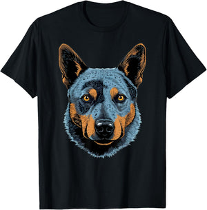 Blue Heeler Cute Cartoon Australian Cattle Dog Face Puppy T-Shirt - T-Shirt | Black