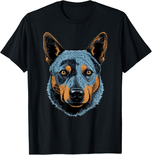 Blue Heeler Cute Cartoon Australian Cattle Dog Face Puppy T-Shirt - T-Shirt | Black