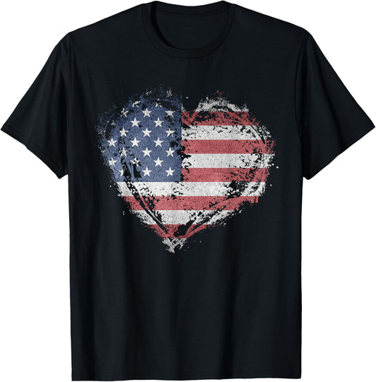 Vintage Heart Shirt American Flag USA Patriotic 4th of July T-Shirt - T-Shirt | Black