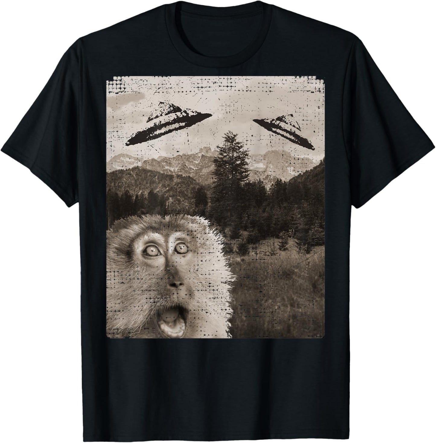 Monkey Ape Space UFO Incoming UFO Landing Funny UFO T-Shirt - T-Shirt | Black