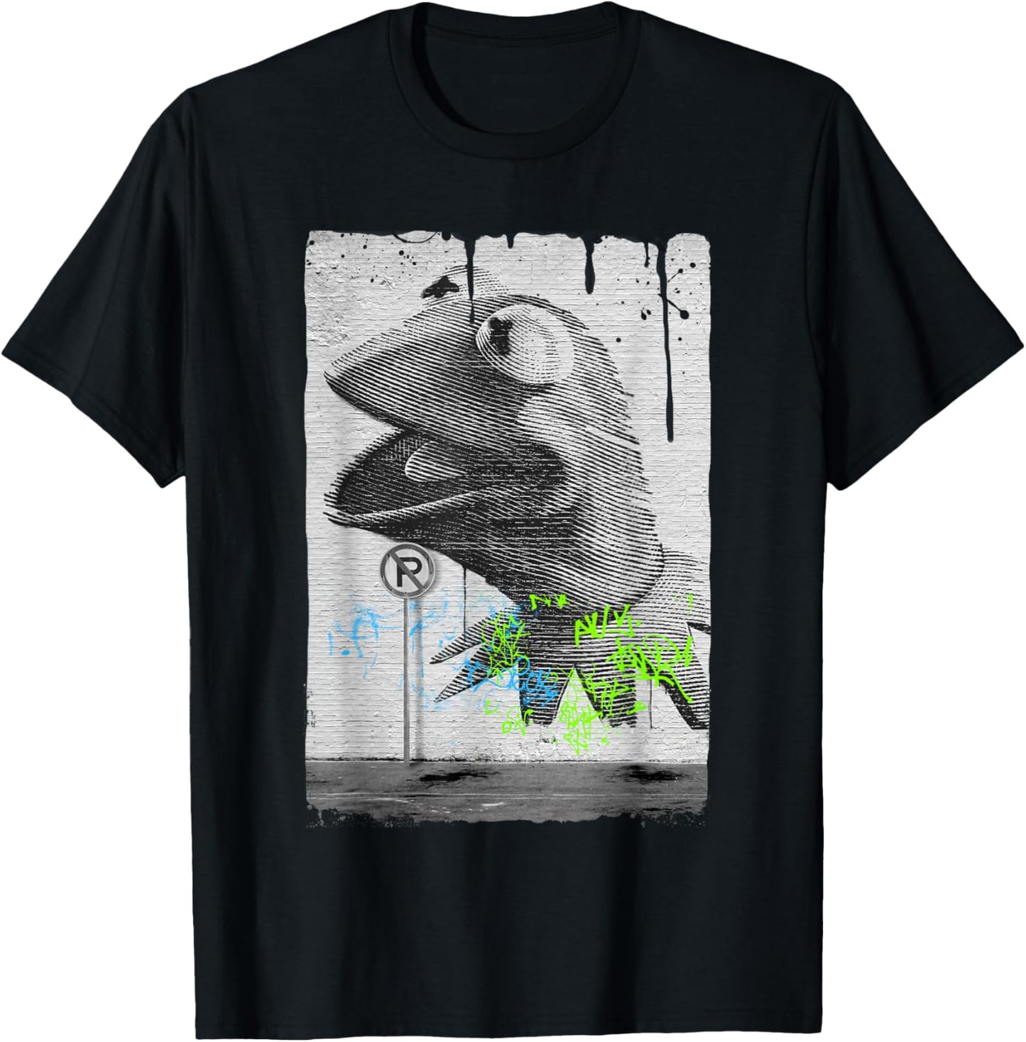 Disney The Muppets Kermit The Frog Distressed Overlay Panel T-Shirt - T-Shirt | Black