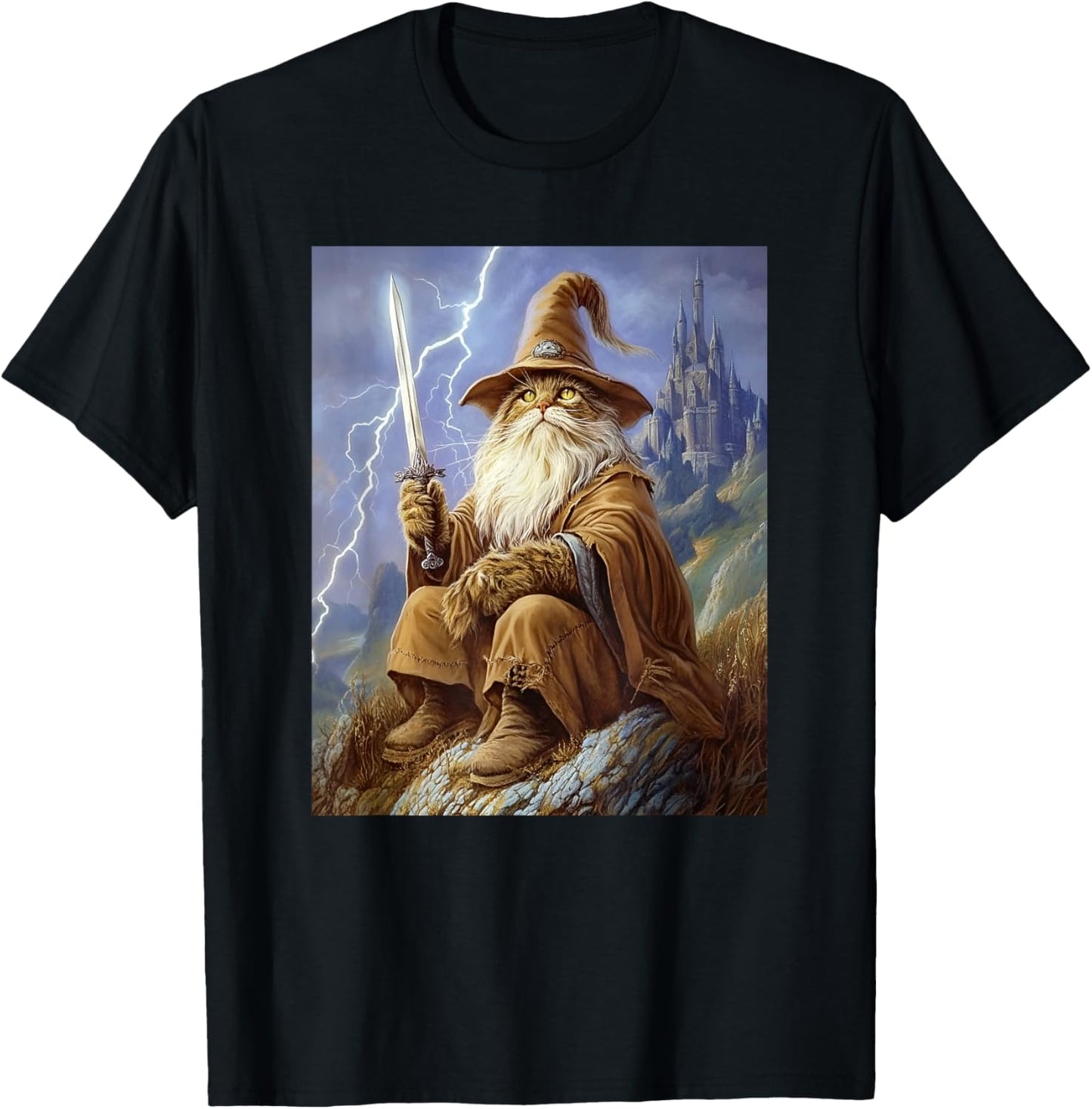 Dark Fantasy Feline Sorcerer Wizard Cat Women T-Shirt - T-Shirt | Black