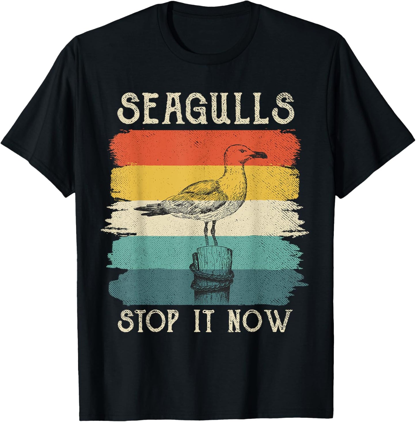 Seagulls Stop It Now Bird Lover 80s Retro Funny Seagull T-Shirt - T-Shirt | Black