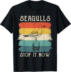 Seagulls Stop It Now Bird Lover 80s Retro Funny Seagull T-Shirt - T-Shirt | Black