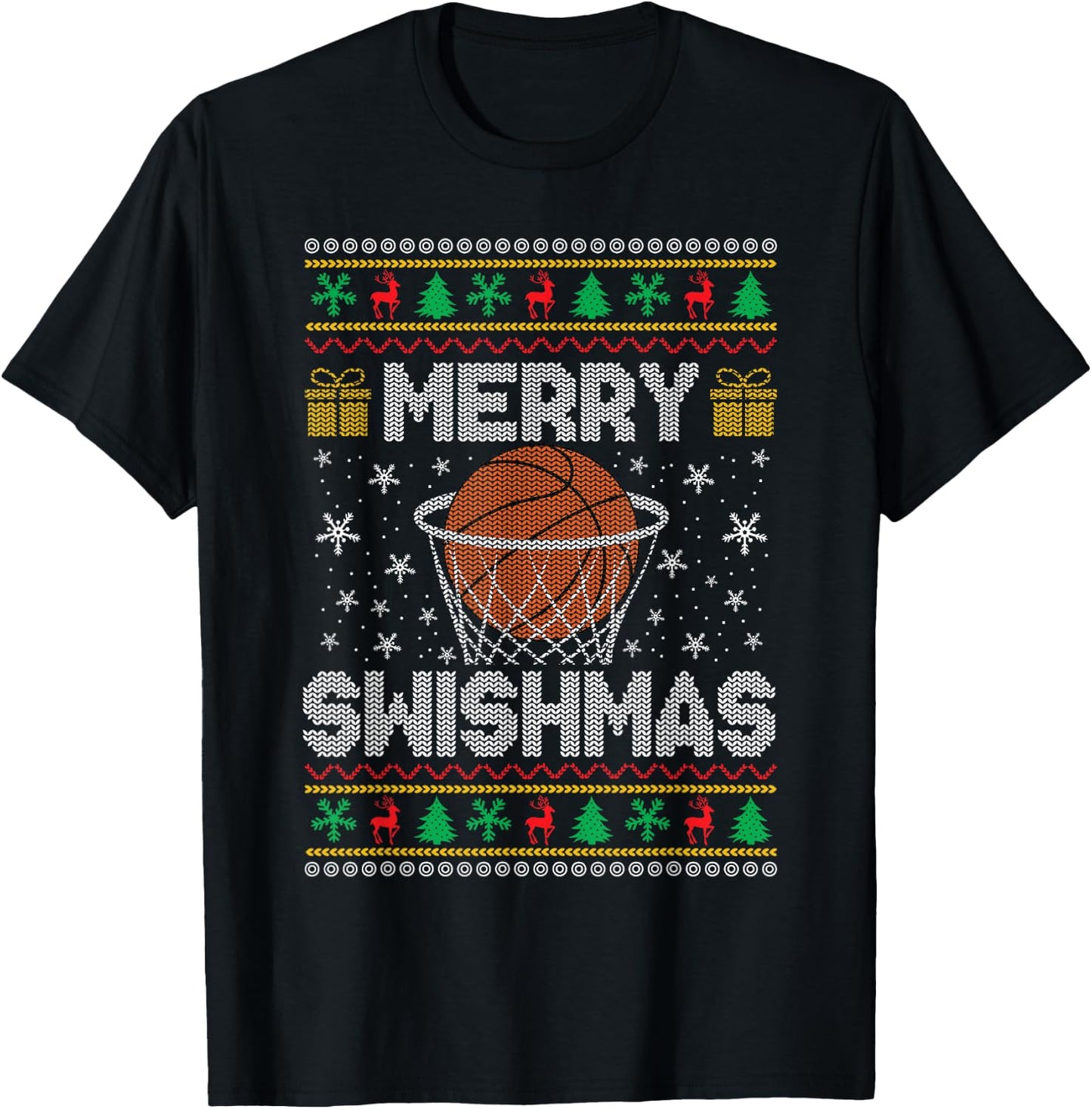 Merry Christmas Ugly Christmas Sweater Basketball Fans Women T-Shirt - T-Shirt | Black