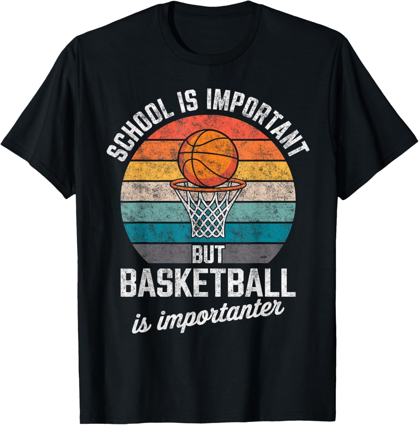 Vintage School is Important but Basketball is Importanter T-Shirt - T-Shirt | Black