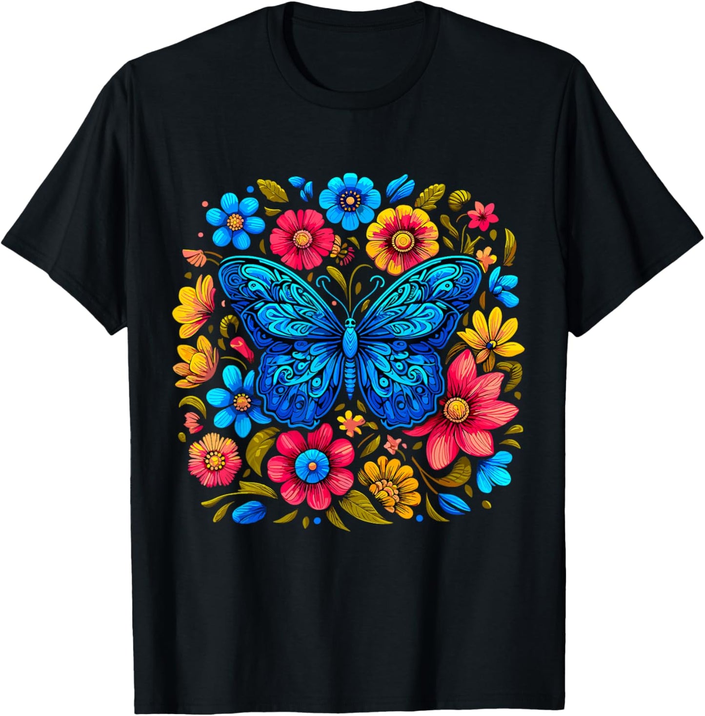 Butterfly Flowers Aesthetic Butterfly T-Shirt - T-Shirt | Black