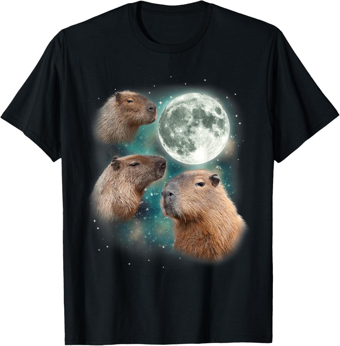 3 Capybara Moon Giant Rodents Weird Howling Parody T-Shirt - T-Shirt | Black