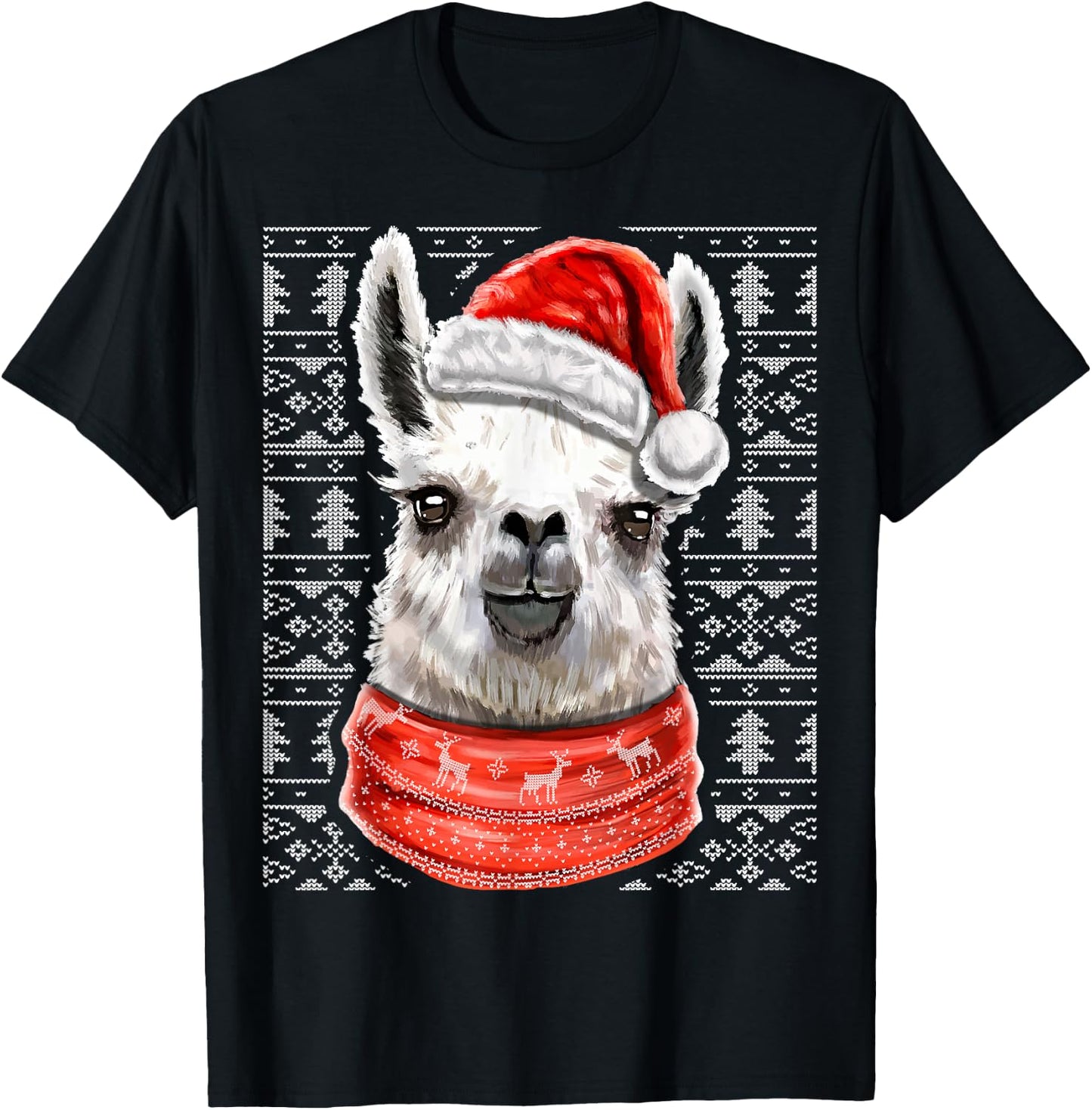 Ugly Christmas Llama Santa Costume Llama Christmas Gift T-Shirt - T-Shirt | Black