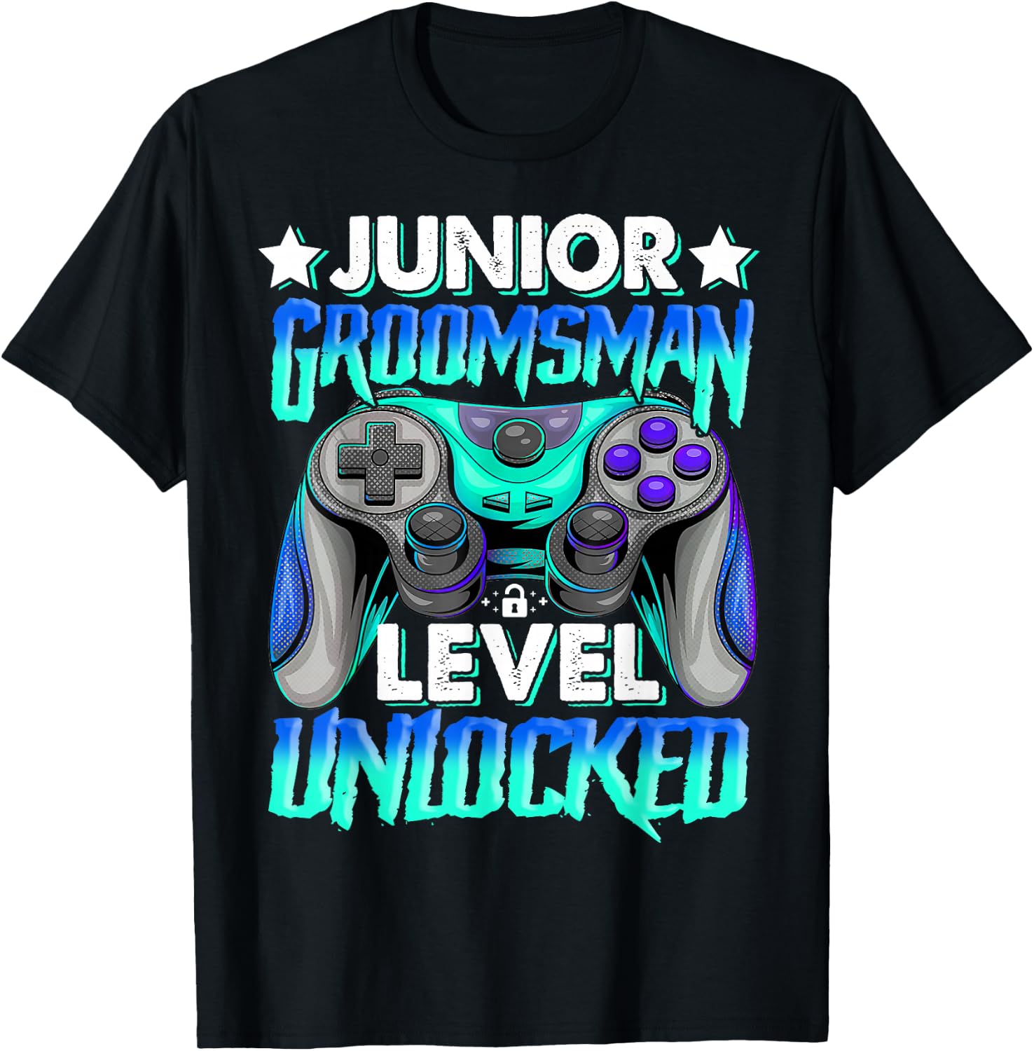 Gamer Junior Groomsman Level Unlocked Video Gaming Wedding T-Shirt - T-Shirt | Black