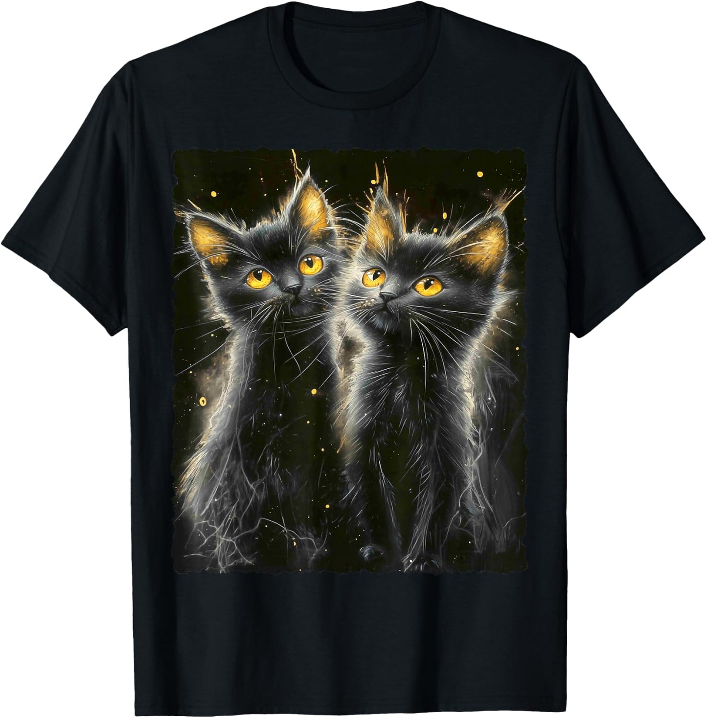 Cute Magical Cat Kitten Fantasy Art Design T-Shirt - T-Shirt | Black