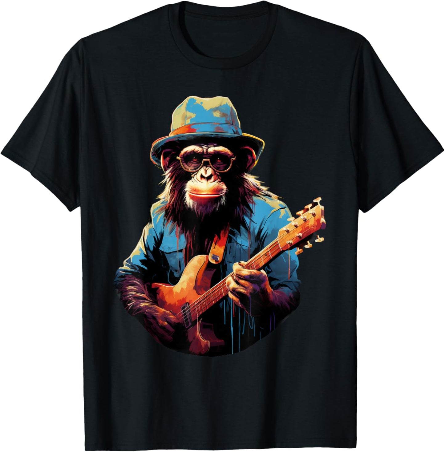 Cute Monkey Playing Guitar Monkeys Musician Music T-Shirt - T-Shirt | Black