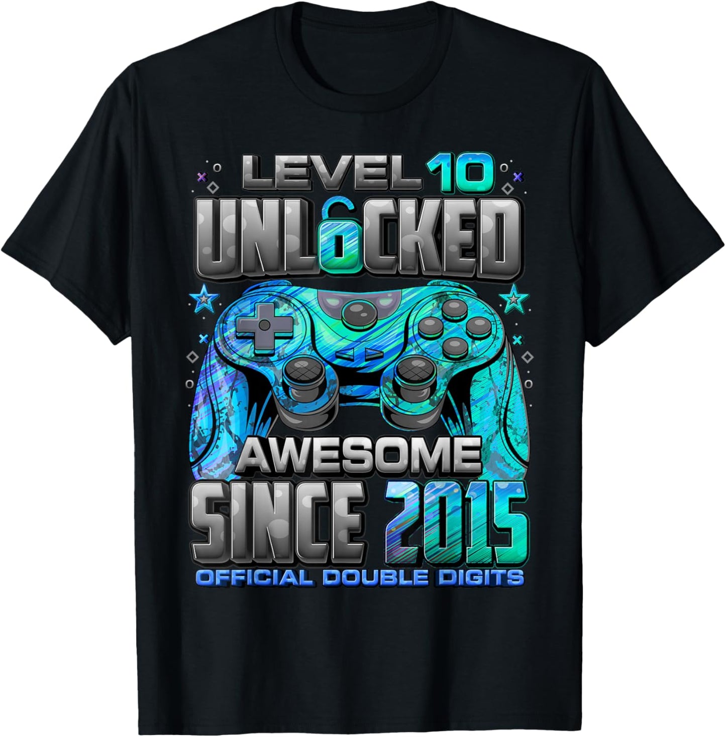 Level 10 Unlocked Awesome Since 2015 10th Birthday Gaming T-Shirt - T-Shirt | Black