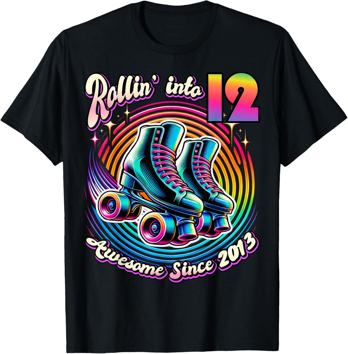 Birthday Roller Skating 12th Girl Rollin into 12 Skate Party T-Shirt - T-Shirt | Black