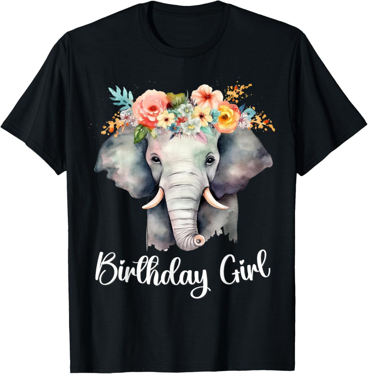 Elephant with Flowers for the Birthday Girl Toddlers Women T-Shirt - T-Shirt | Black