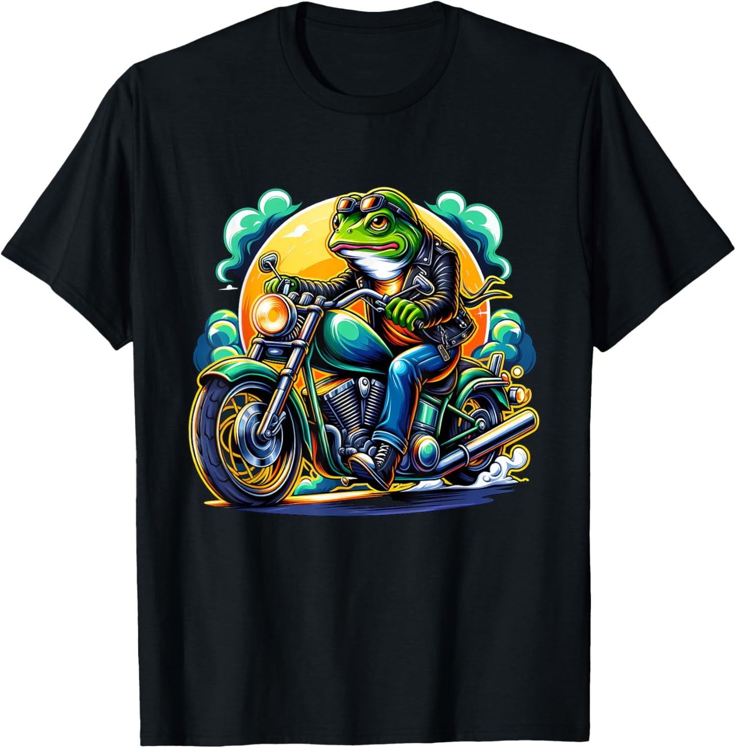 Biker Frog Riding Motorbike T-Shirt - T-Shirt | Black