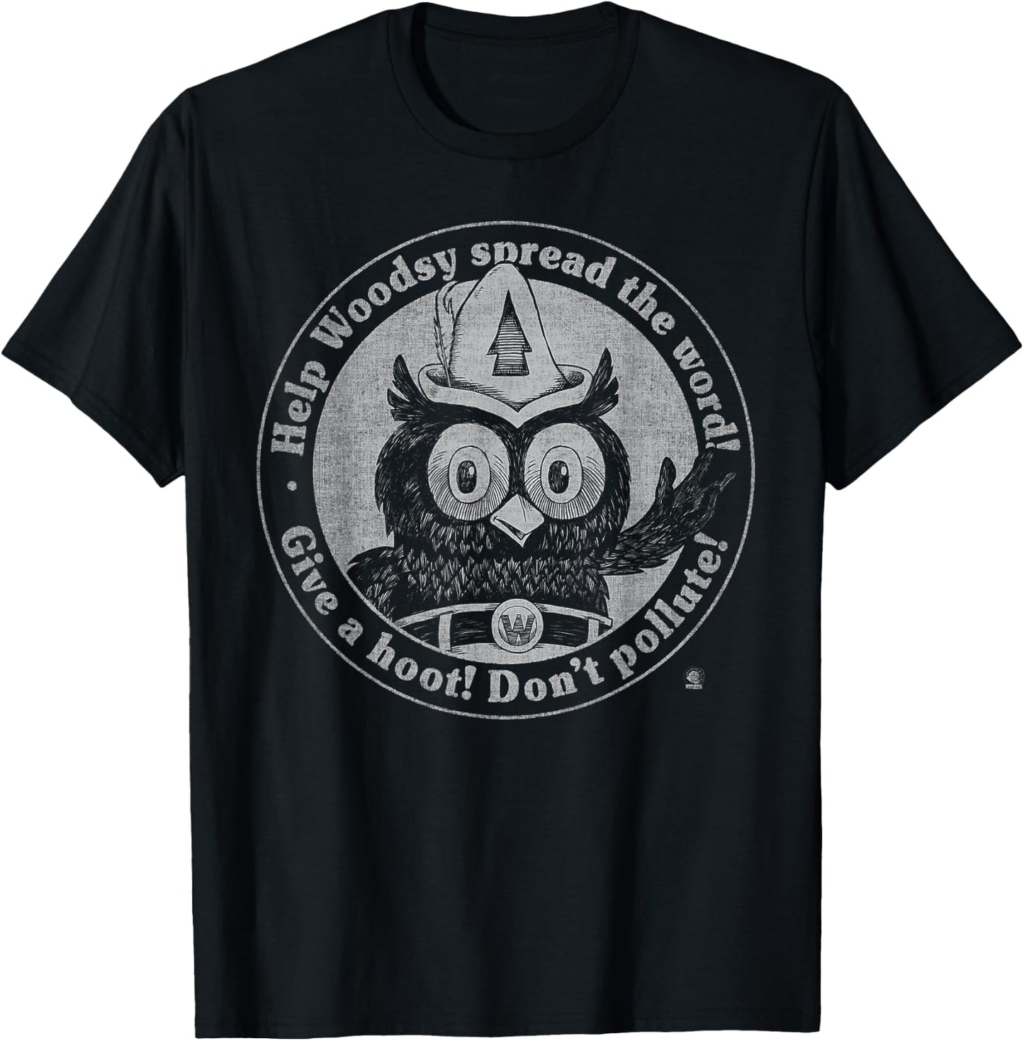 Woodsy Owl Give a Hoot Distressed and Faded Retro T-Shirt - T-Shirt | Black