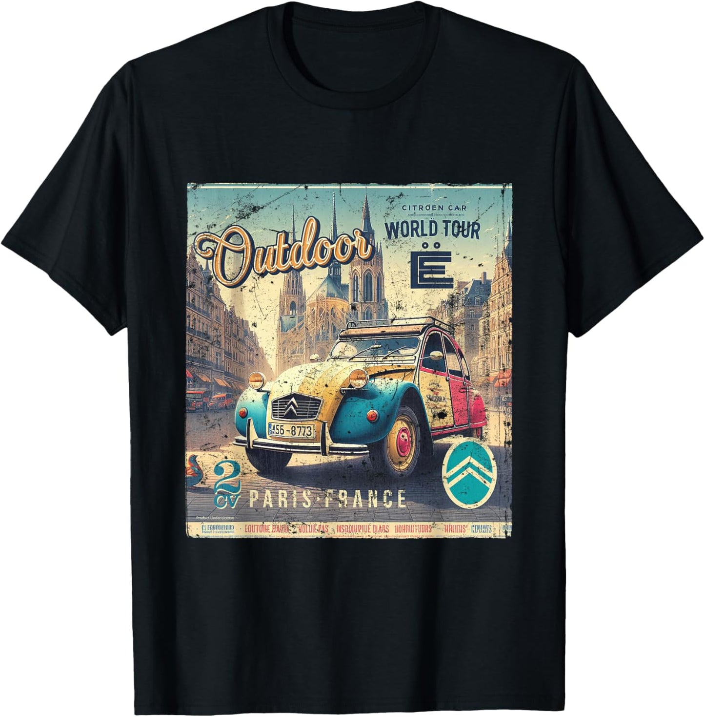 Citroën 2CV World Tour Paris France , Black, S T-Shirt - T-Shirt | Black