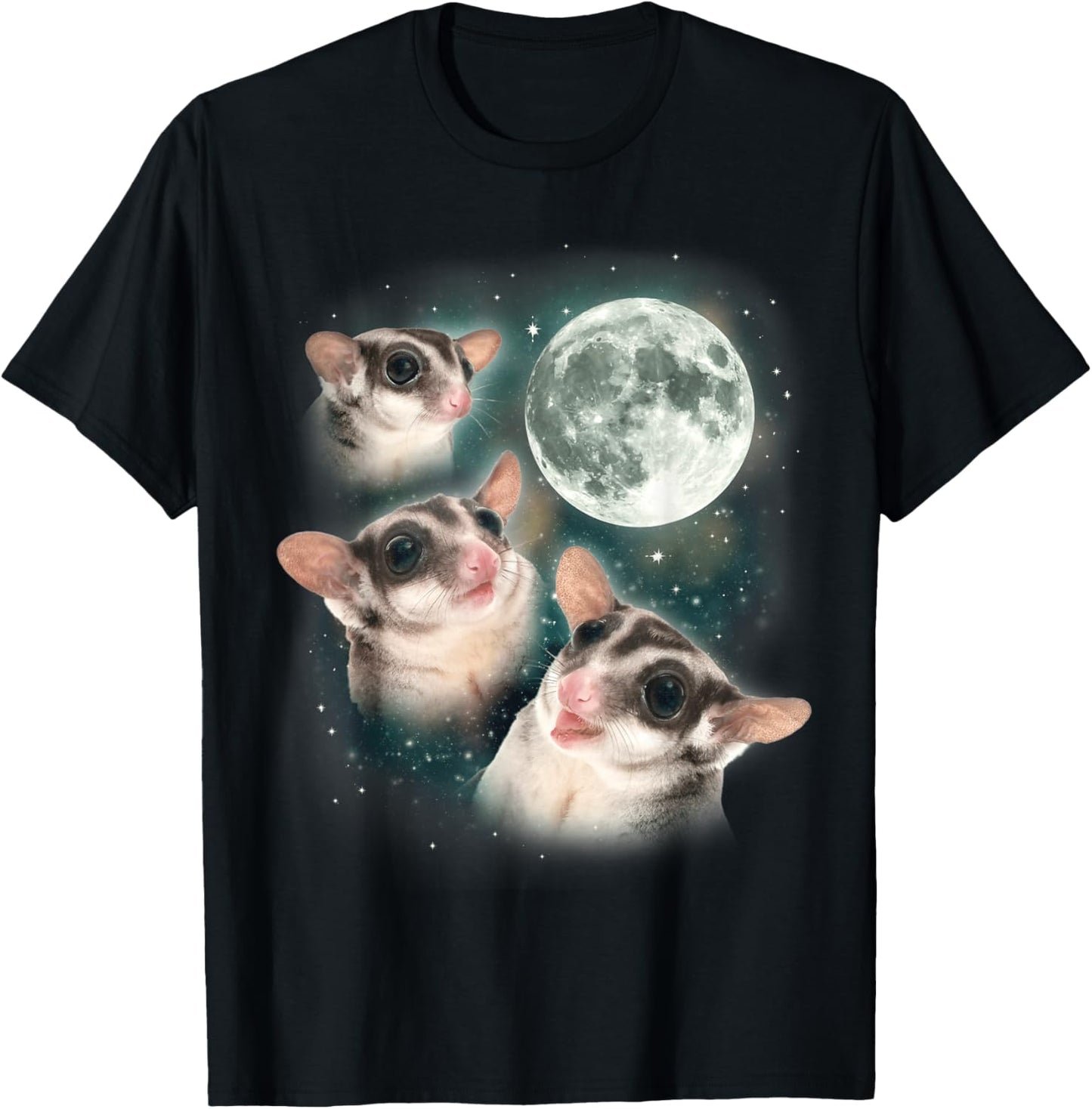 Three Sugar Glider Moon | Cute Funny Mystical 3 Sugar Glider T-Shirt - T-Shirt | Black