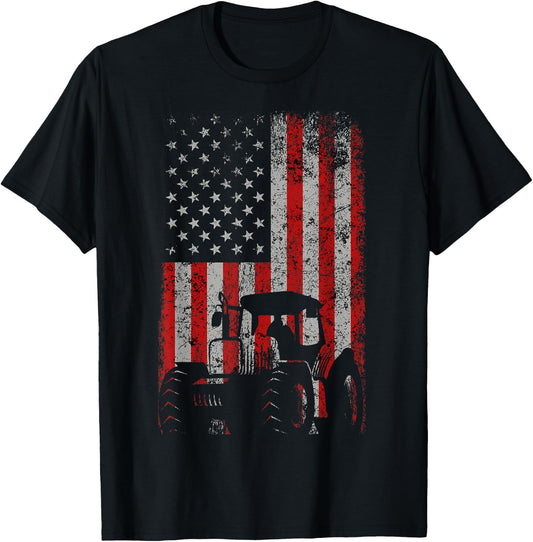 Retro American Flag Tractor Gift Men Women Tractor Farm Small T-Shirt - T-Shirt | Black