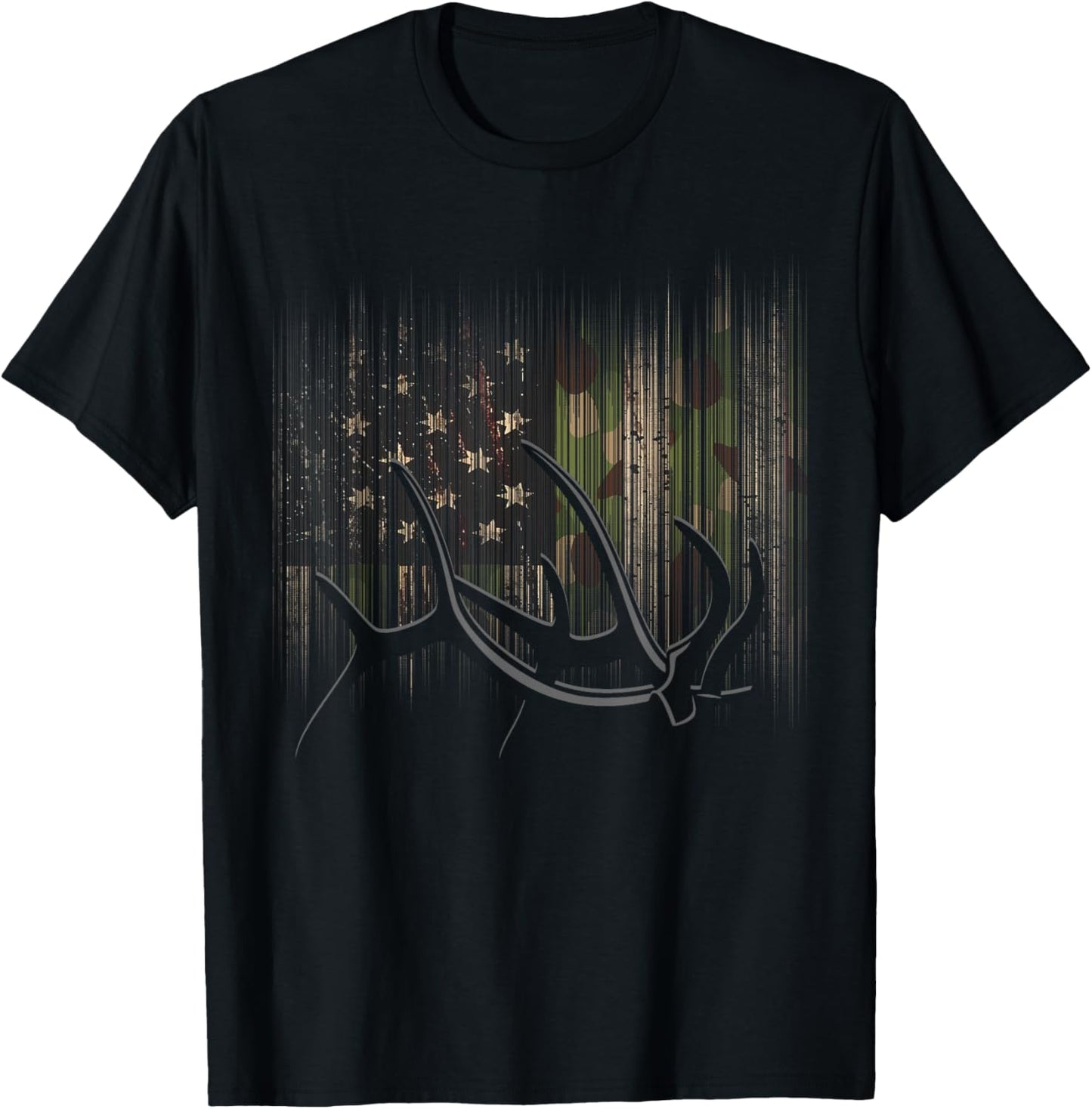 American Flag Outdoor Antlers Elk Deer T-Shirt - T-Shirt | Black