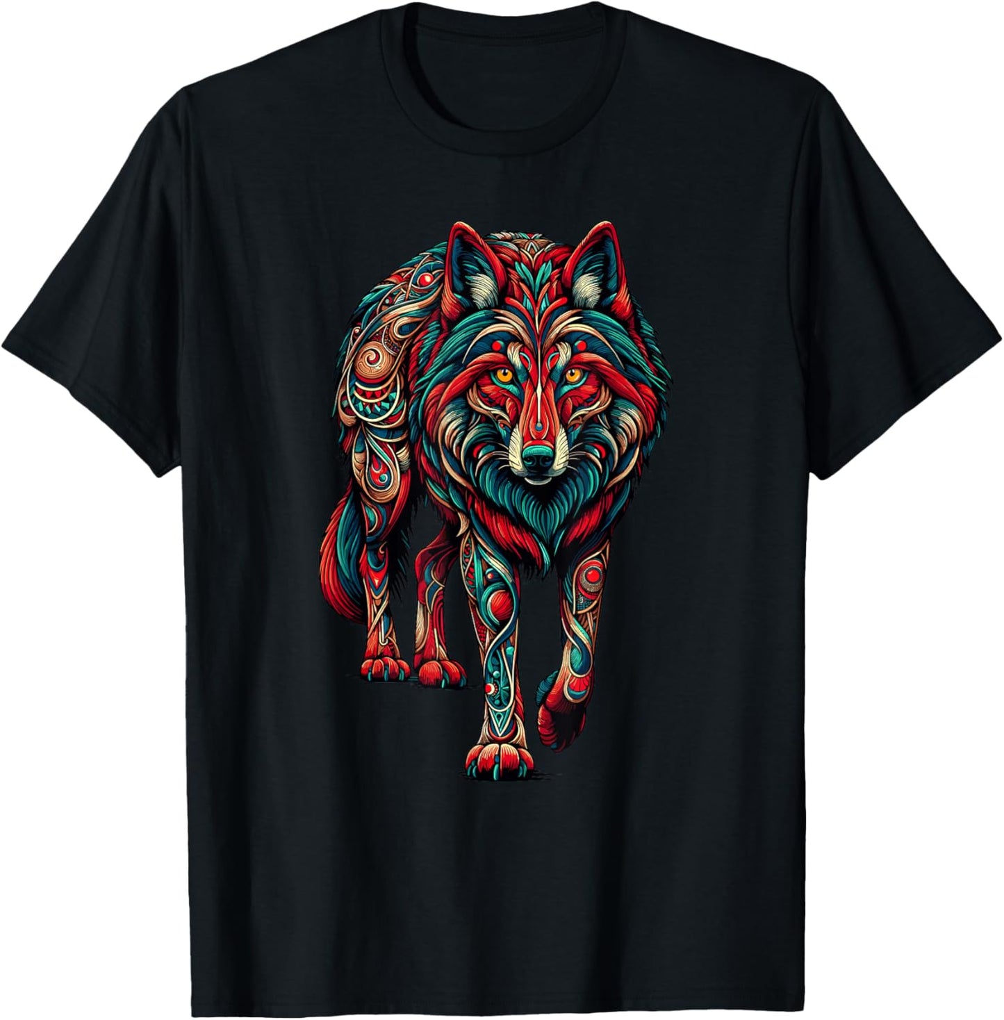 Mandala Art Red Wolf Lover Wolves T-Shirt - T-Shirt | Black