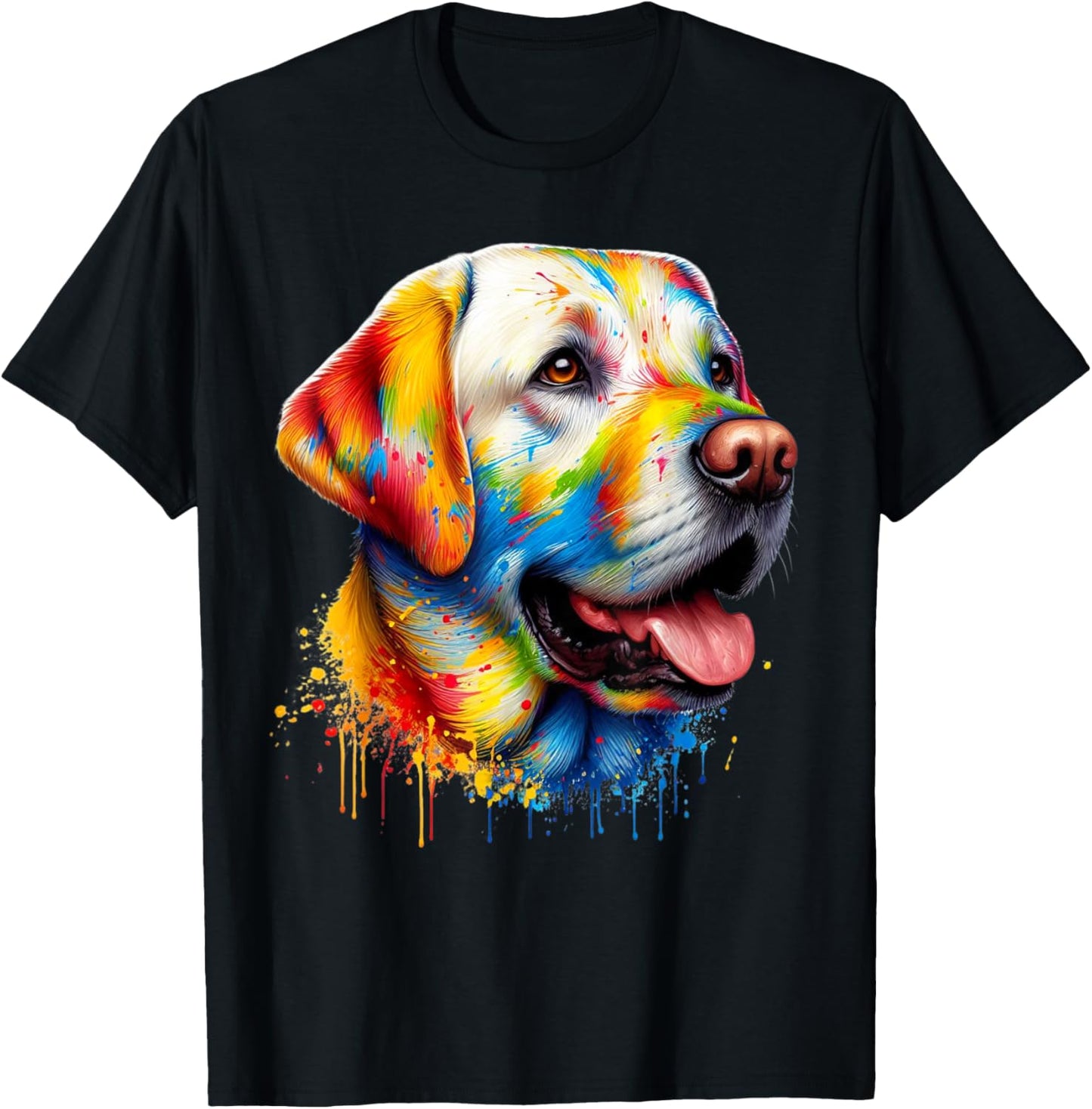Colorful Canine Chaos: Labrador Retriever Frenzy T-Shirt - T-Shirt | Black