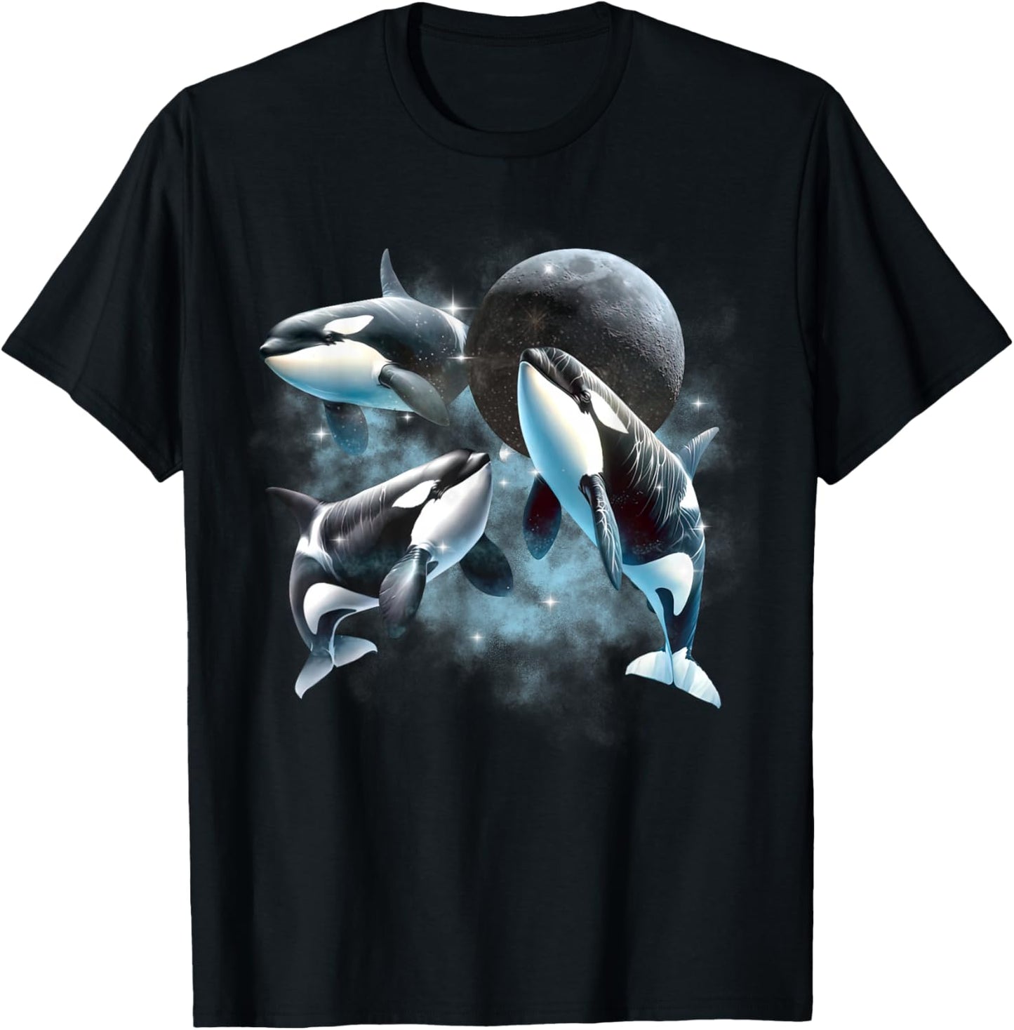 Three Orcas Howling The Moon Vintage 90s Sea Animal Moon T-Shirt - T-Shirt | Black