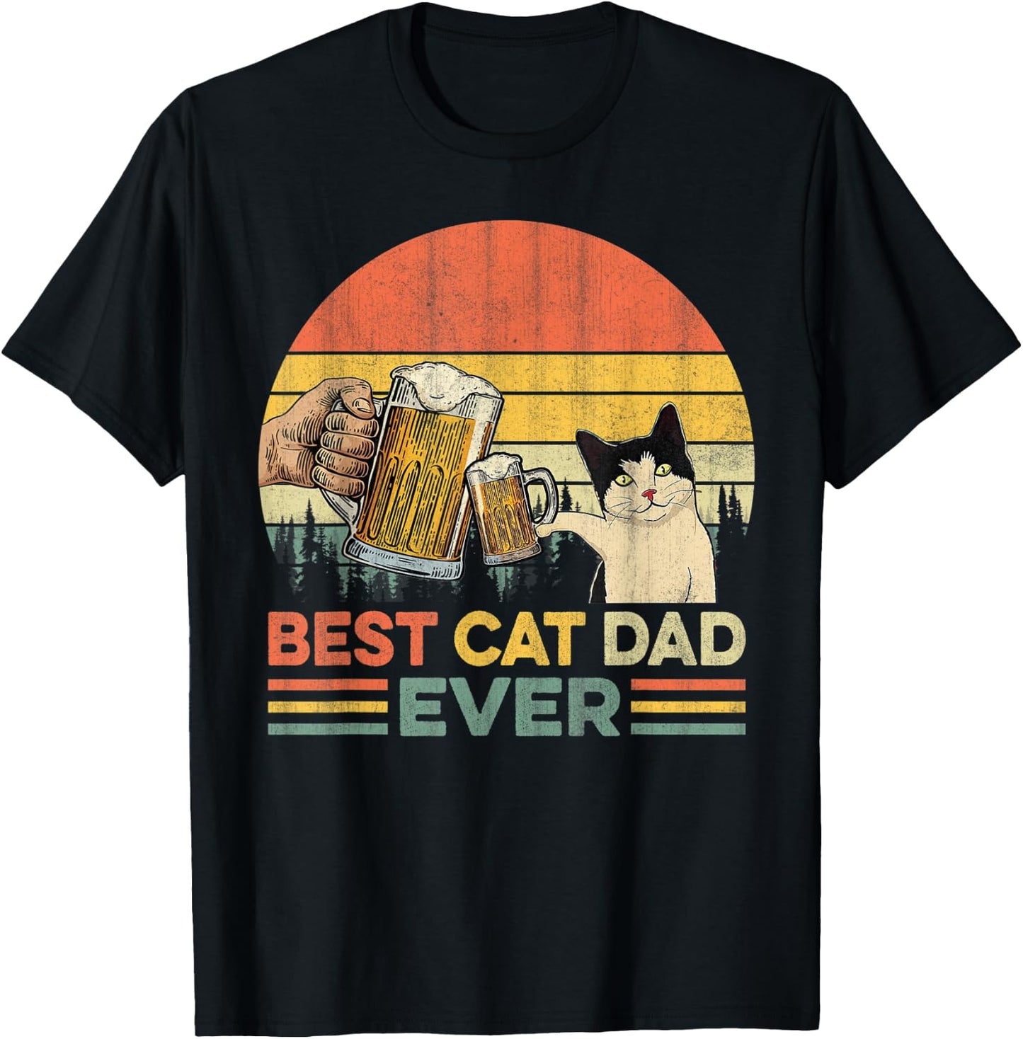 Vintage Best Cat Dad Ever Funny Beer Drinking Men T-Shirt - T-Shirt | Black