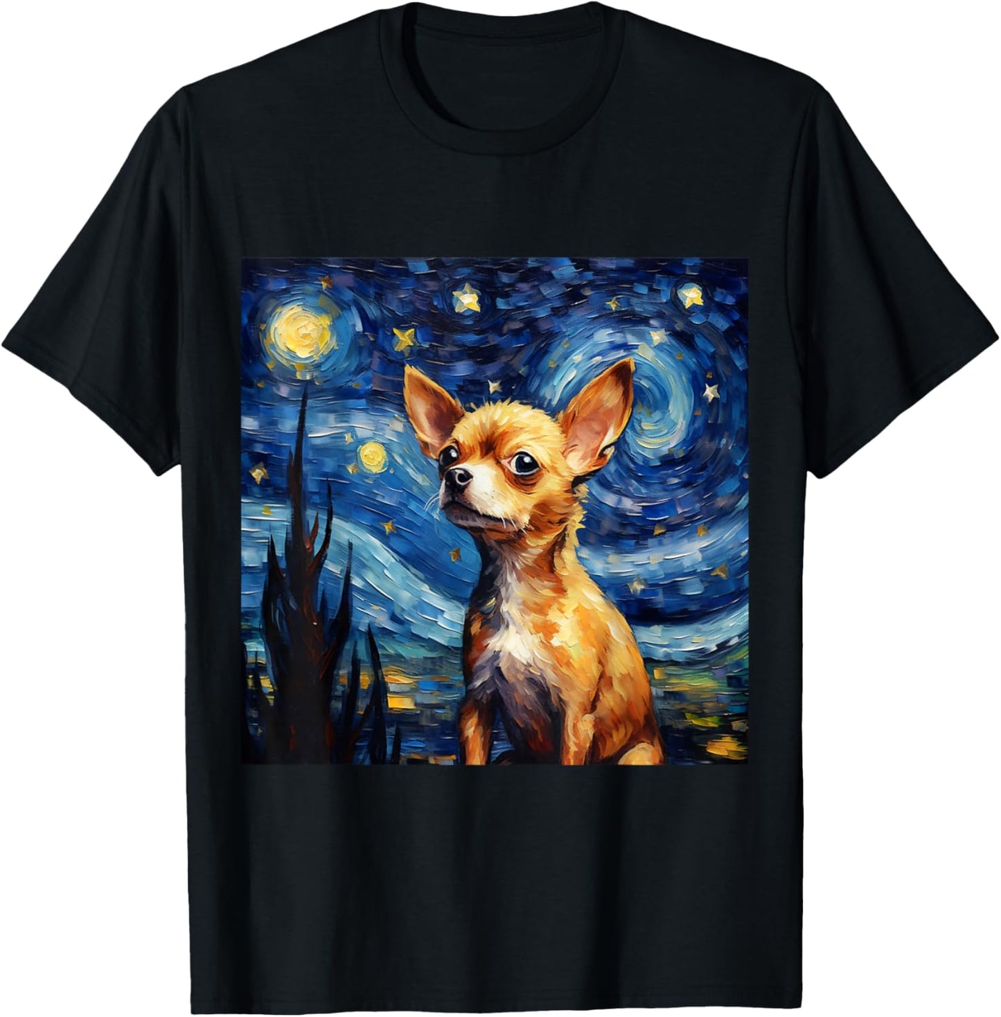 Chihuahua Starry Night - Chihuahua T-Shirt - T-Shirt | Black