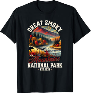 Retro Great Smoky Mountains National Park | Vintage USA T-Shirt - T-Shirt | Black