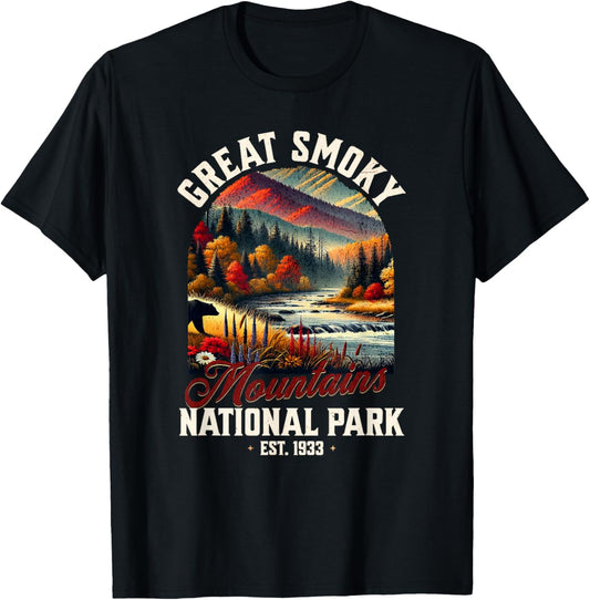 Retro Great Smoky Mountains National Park | Vintage USA T-Shirt - T-Shirt | Black