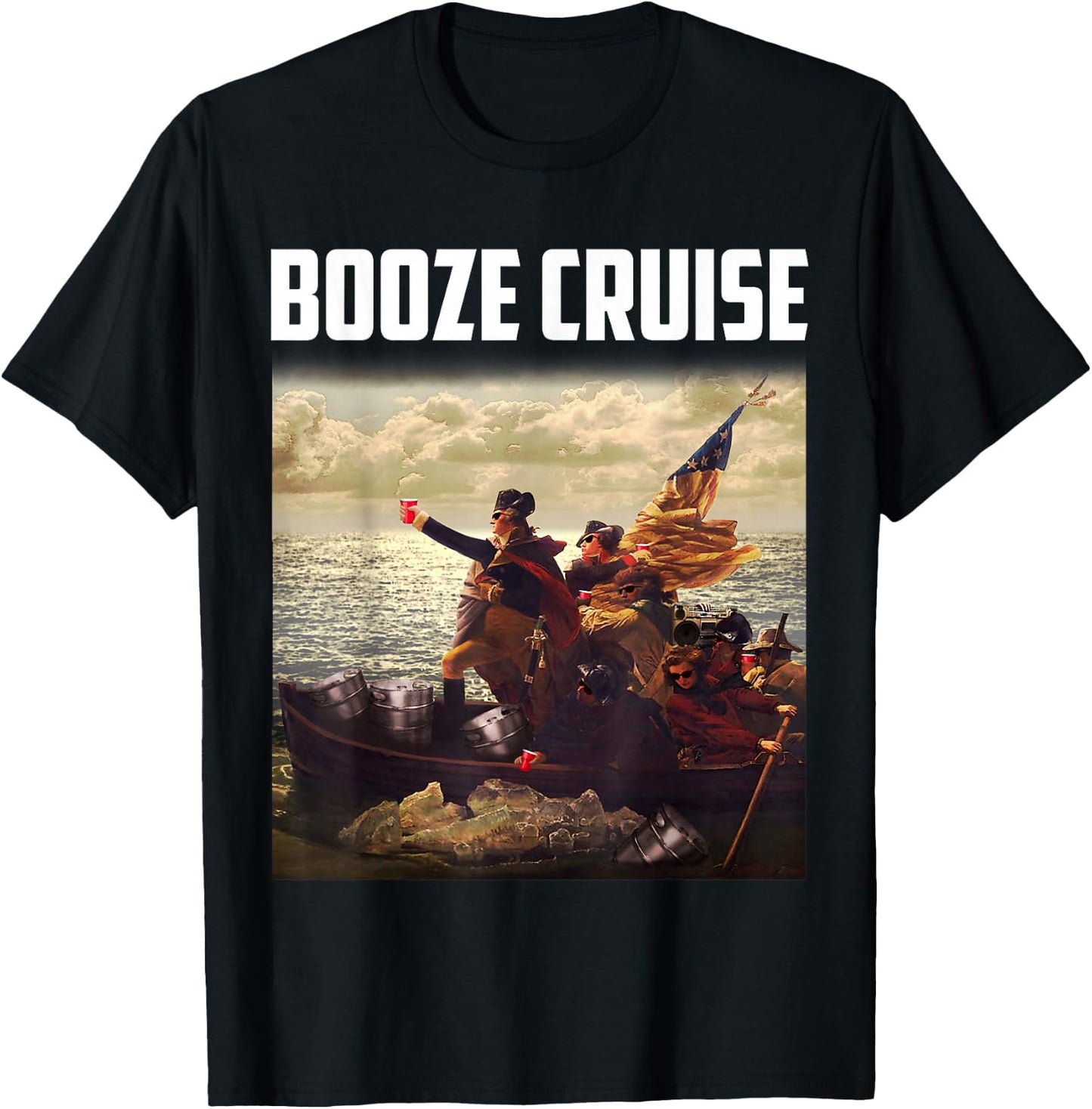 Political Party Booze Cruise Shades & Red Cups T-Shirt - T-Shirt | Black