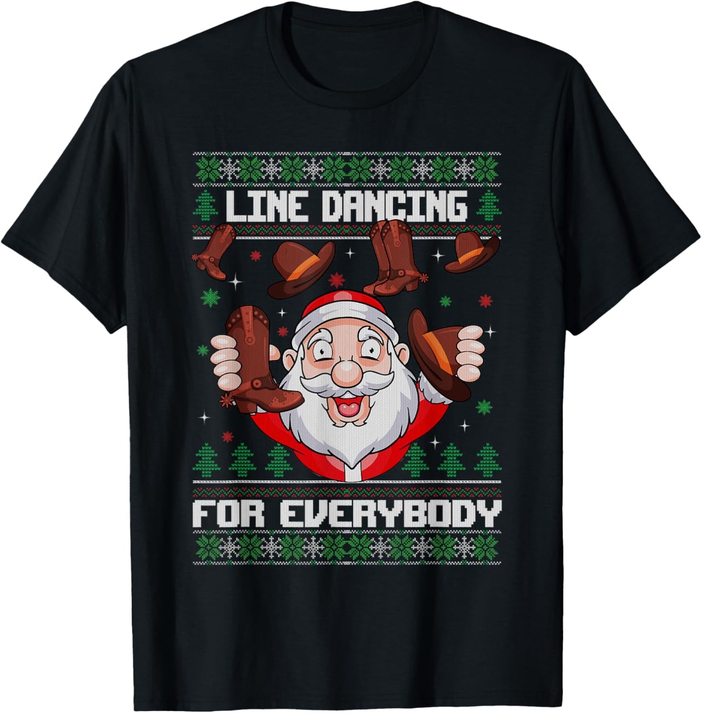 Line Dancing for Everybody Santa Ugly Christmas Line Dance T-Shirt - T-Shirt | Black