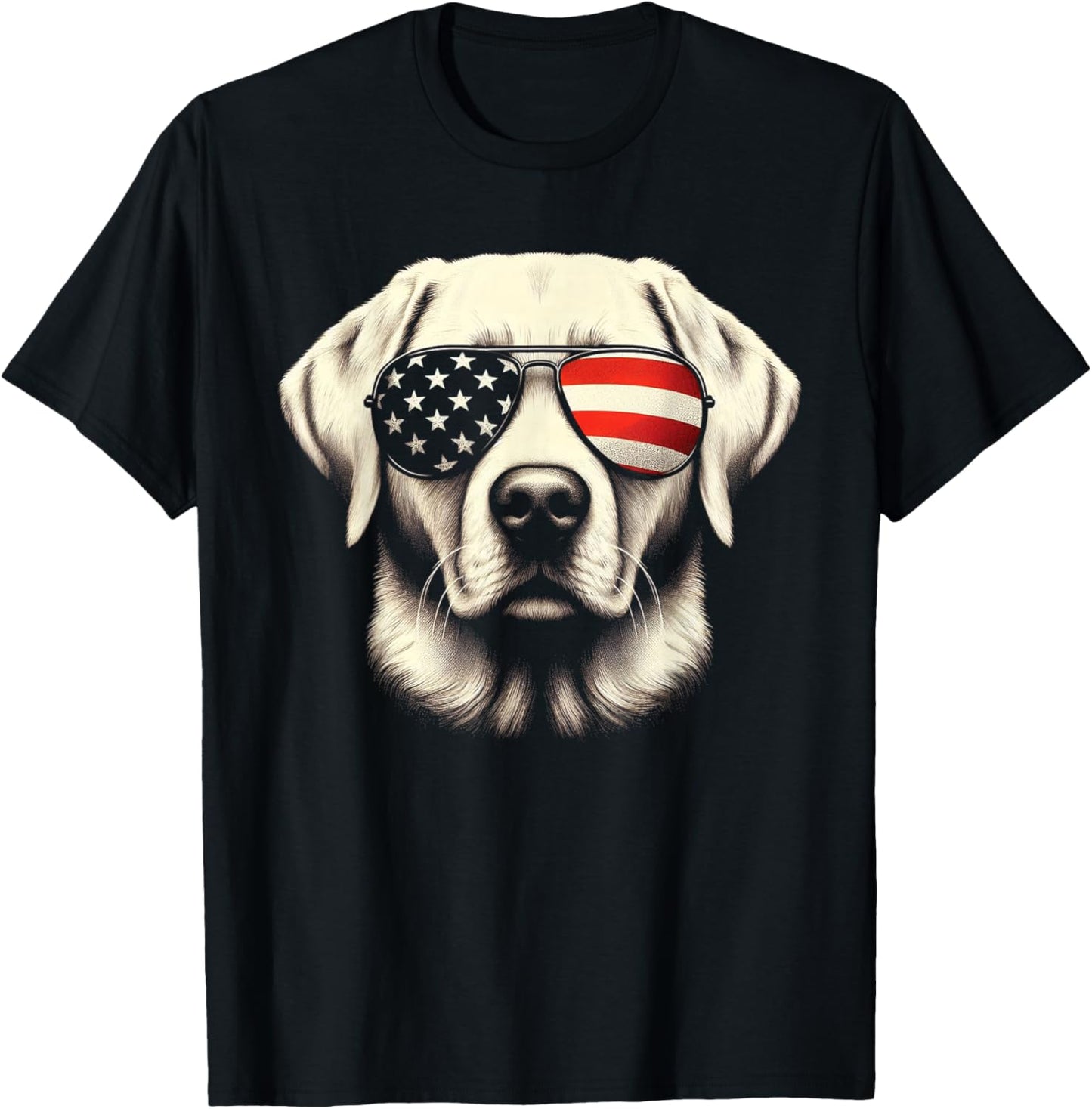 Labrador American Flag Sunglasses 4th of July Patriotic Dog T-Shirt - T-Shirt | Black