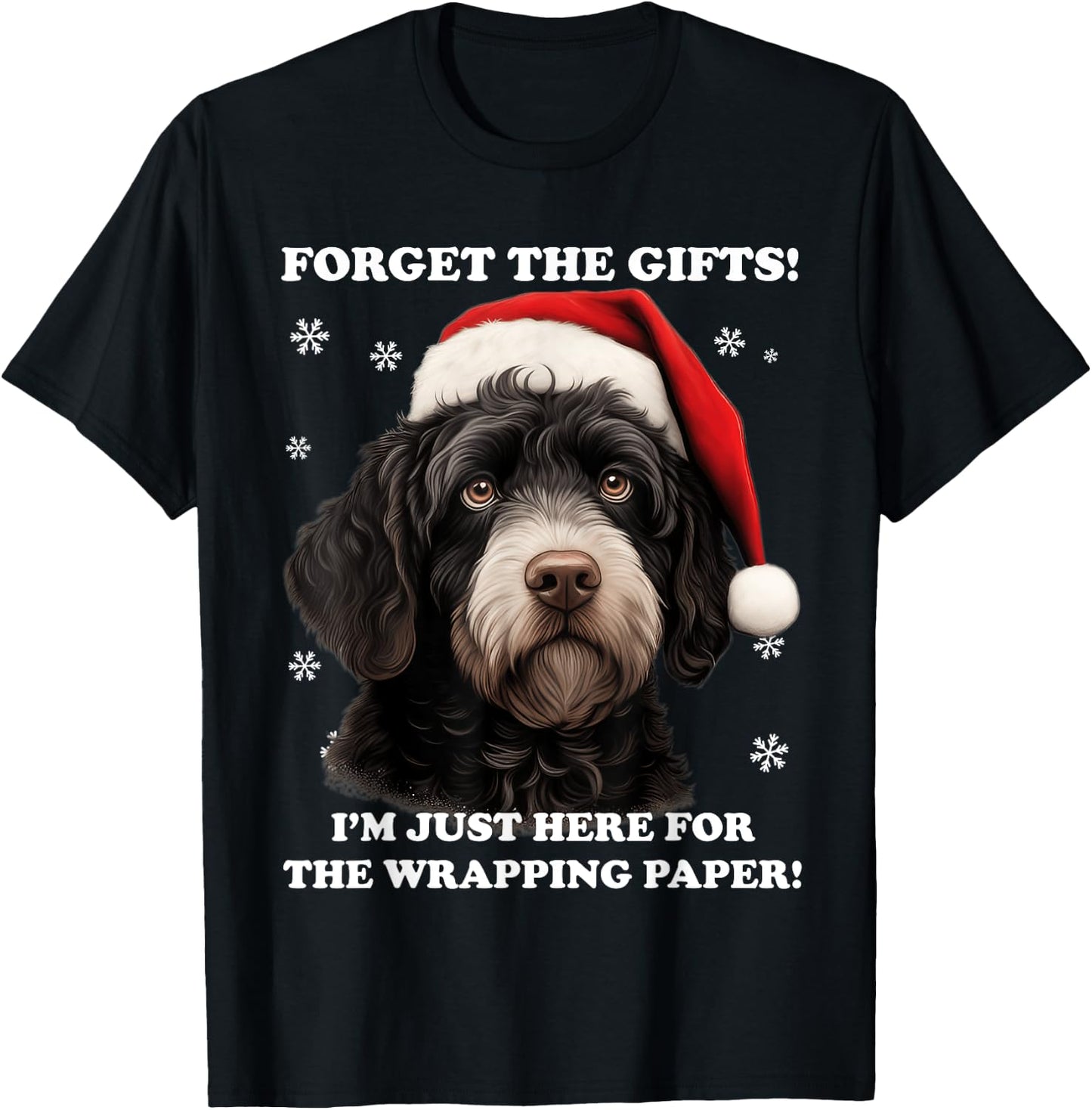 Portuguese water dog with Christmas hat Funny dog Christmas T-Shirt - T-Shirt | Black