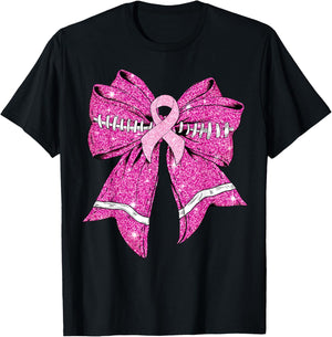Cheer For The Cure Coquette Bow Football Breast Cancer Women T-Shirt - T-Shirt | Black