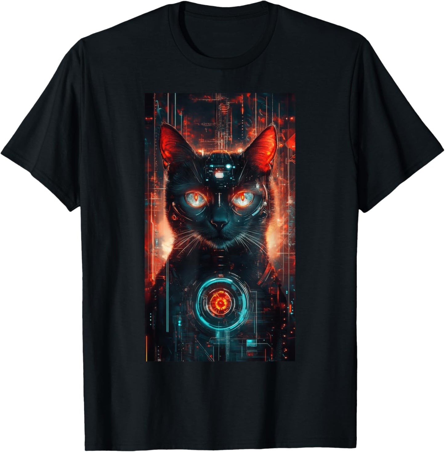 Cat Tarot Card Futuristic Cyberpunk Digital art T-Shirt - T-Shirt | Black