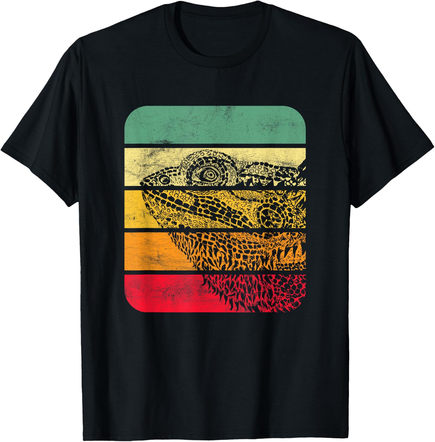 Bearded Dragon Vintage Sunset Retro Style Pet Eidec T-Shirt - T-Shirt | Black