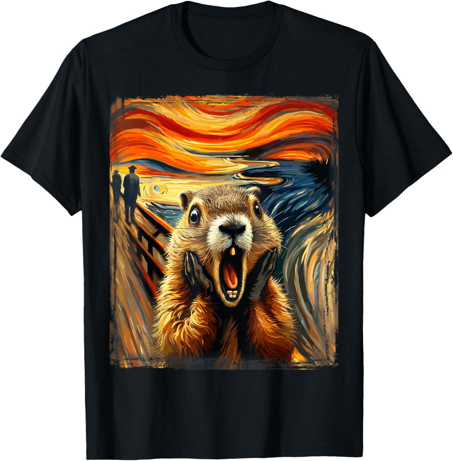 Scream Parody Funny Animal Painting Artistic Groundhog Day T-Shirt - T-Shirt | Black
