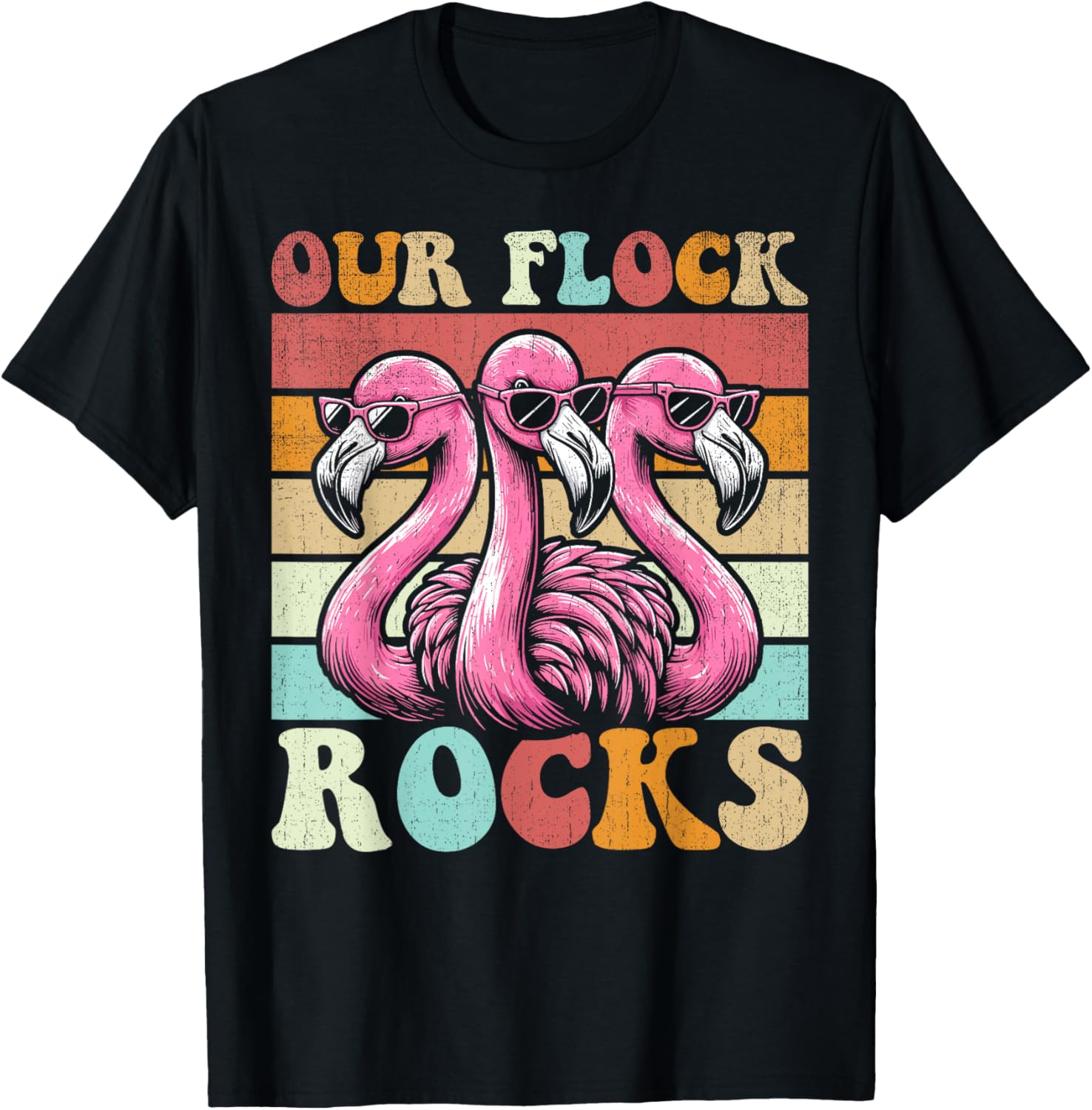 Our Flock Rocks Flamingo Matching Family Vacation T-Shirt - T-Shirt | Black