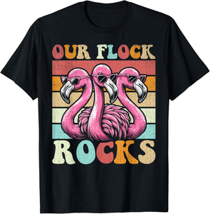 Our Flock Rocks Flamingo Matching Family Vacation T-Shirt - T-Shirt | Black