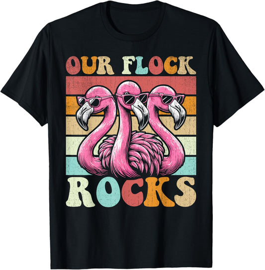 Our Flock Rocks Flamingo Matching Family Vacation T-Shirt - T-Shirt | Black