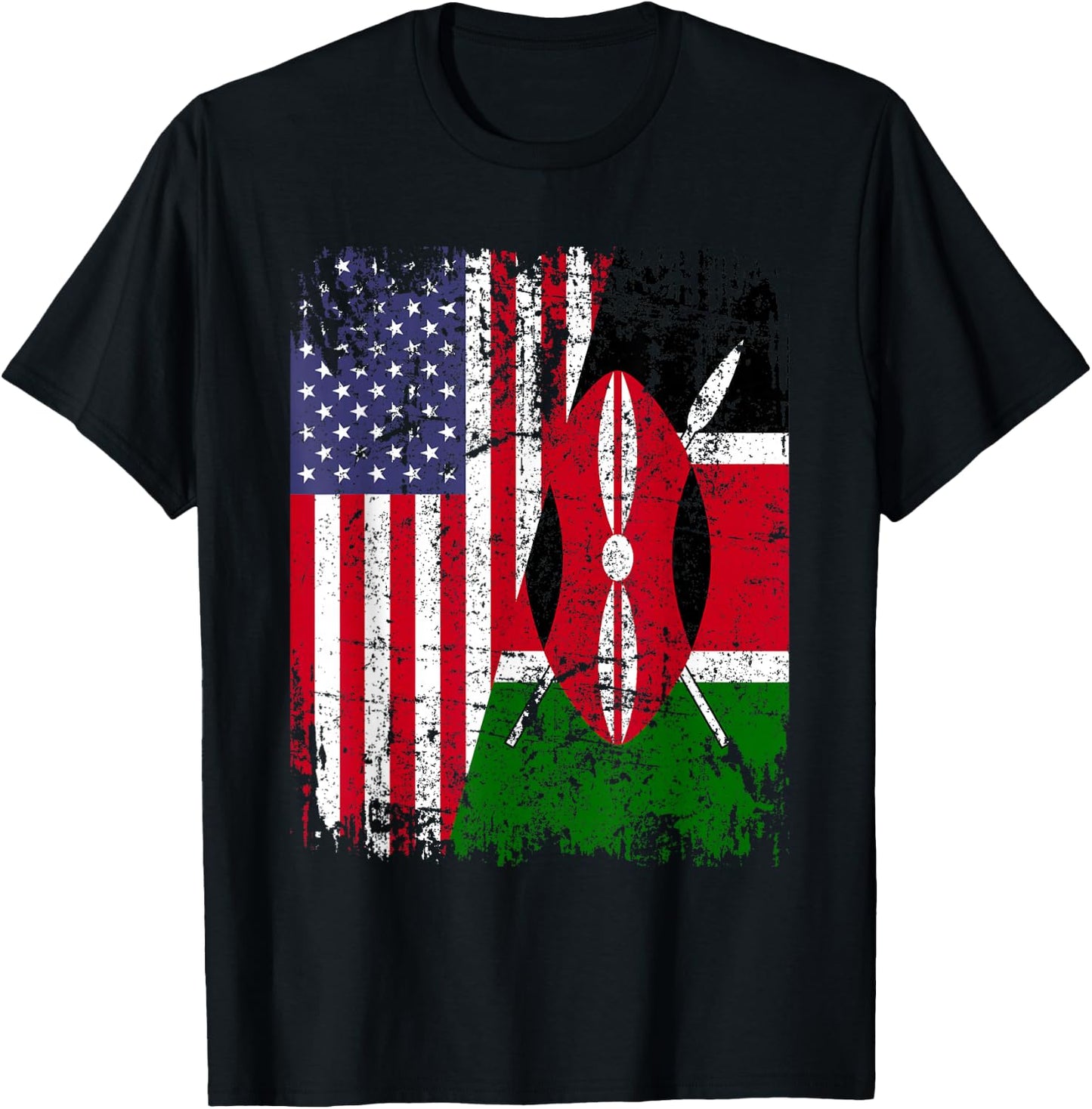 KENYAN ROOTS | Half American Flag | KENYA T-Shirt - T-Shirt | Black