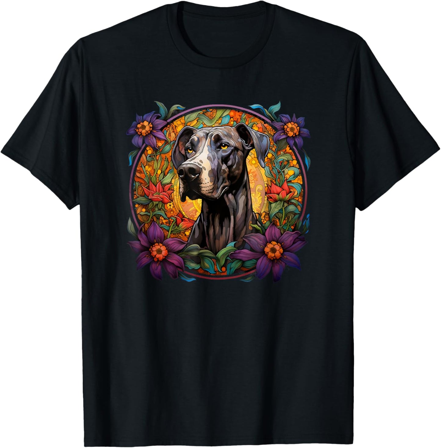 Beautiful Flowers Mom Great Dane Lover T-Shirt - T-Shirt | Black