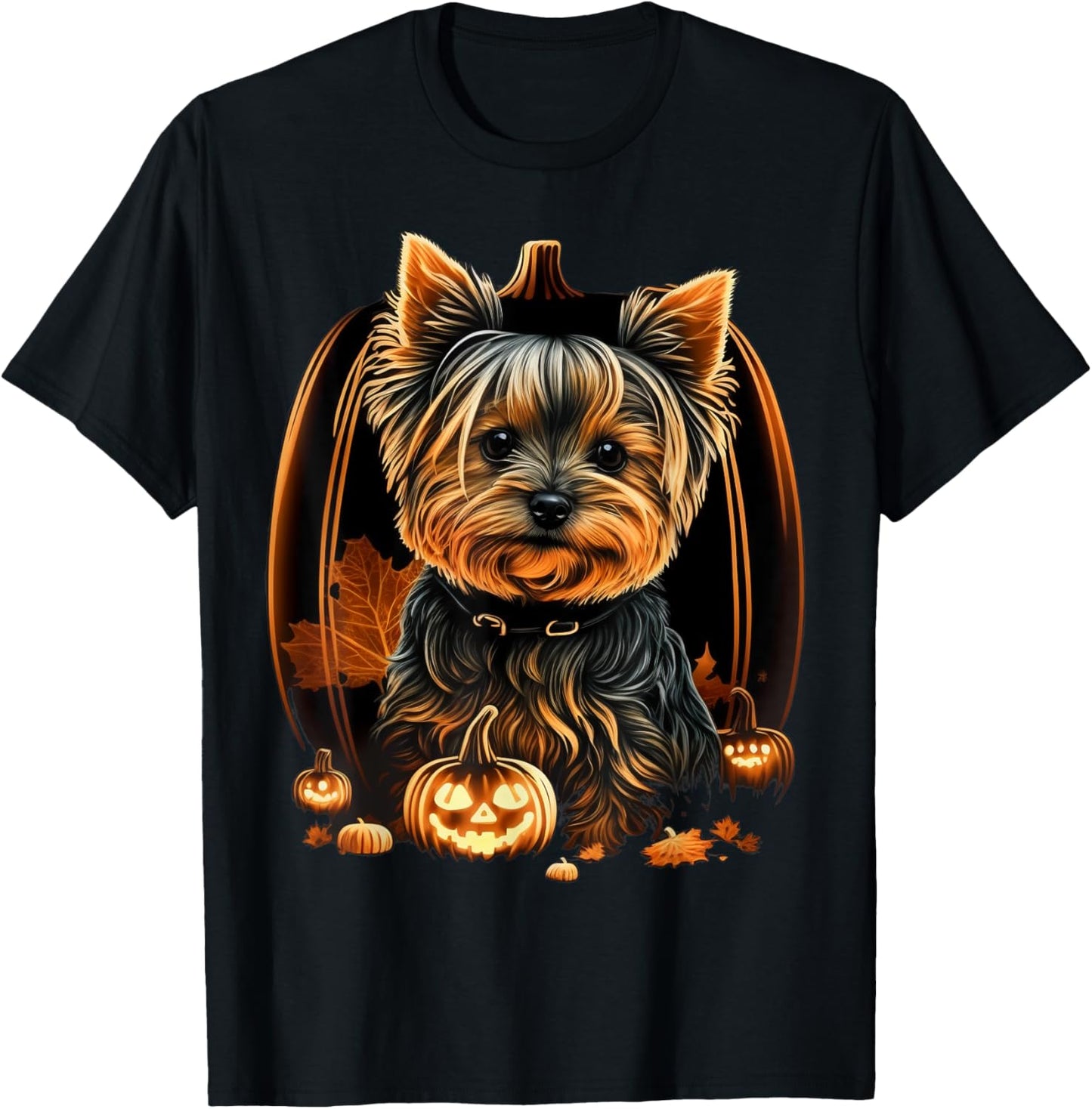 Pumpkin Yorkie Costume on Yorkshire Terrier Halloween T-Shirt - T-Shirt | Black