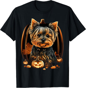 Pumpkin Yorkie Costume on Yorkshire Terrier Halloween T-Shirt - T-Shirt | Black