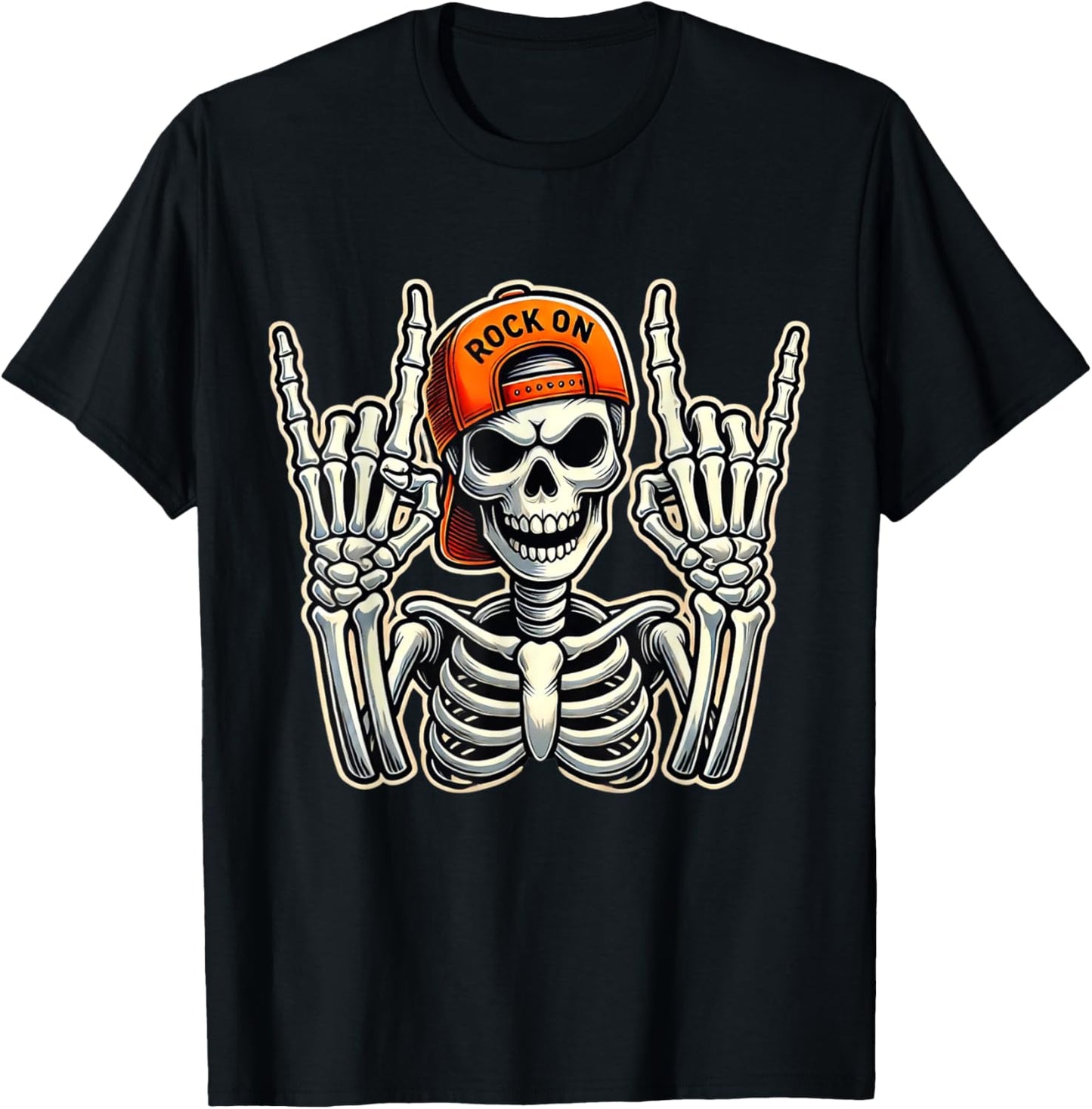 Cool Skeleton Rocker Skater Cap Halloween Punk Rock T-Shirt - T-Shirt | Black