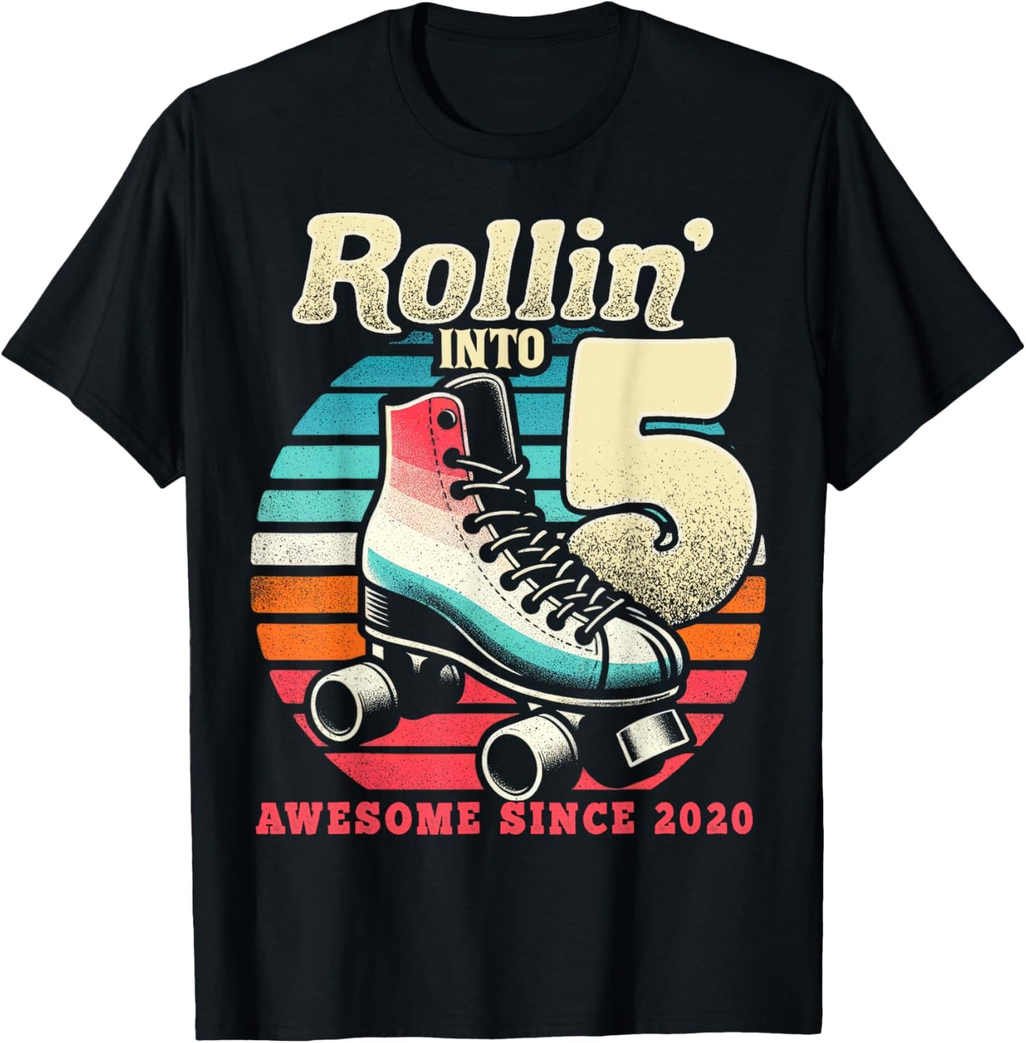 Birthday Roller Skating 5th Girls Rollin into 5 Skate Party T-Shirt - T-Shirt | Black