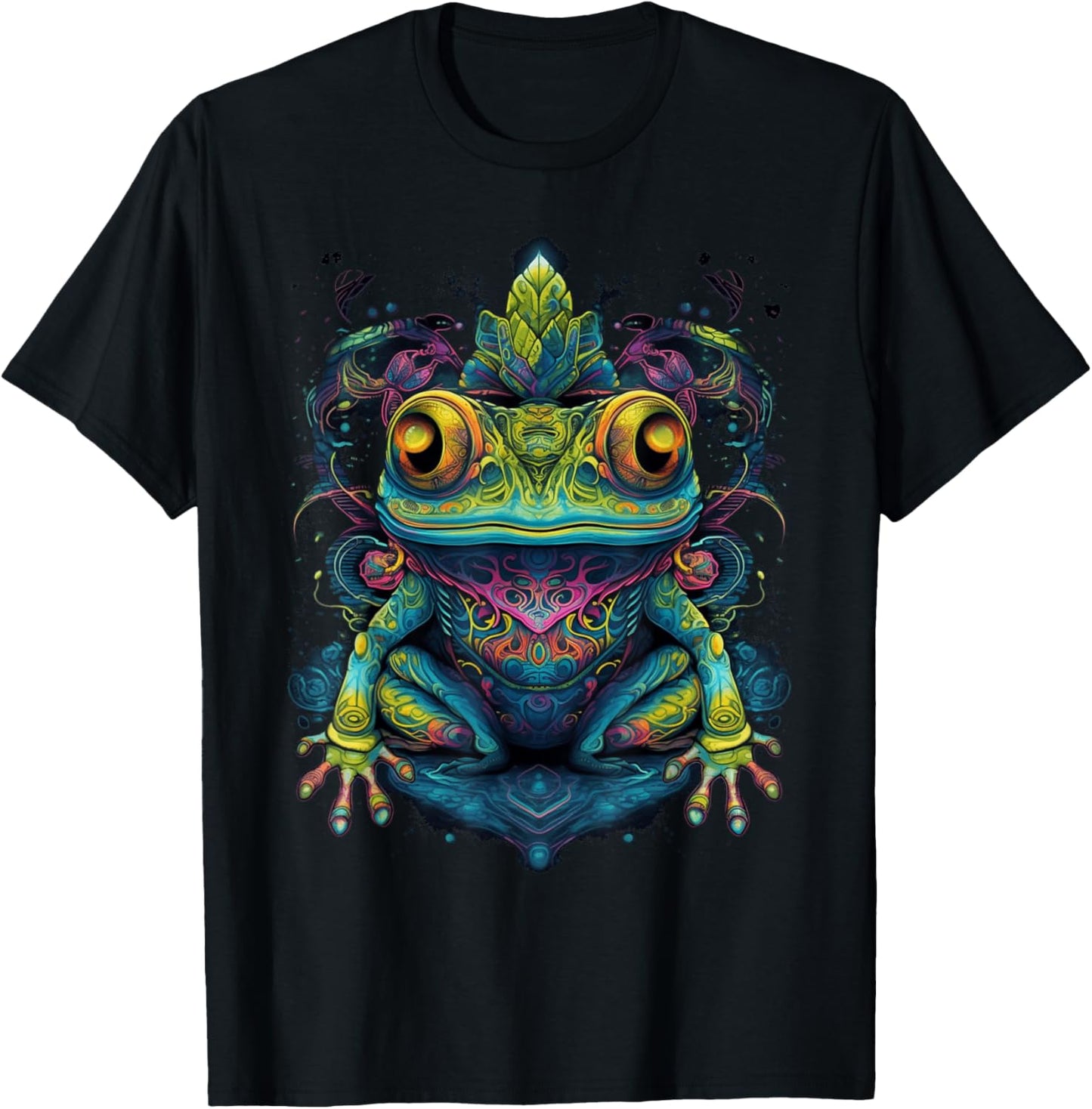 Colorful Frog | Psychedelic Art Trippy Hippie Men Women T-Shirt - T-Shirt | Black